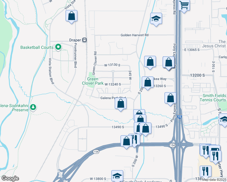 map of restaurants, bars, coffee shops, grocery stores, and more near 292 W Galena Park Boulevard in Draper