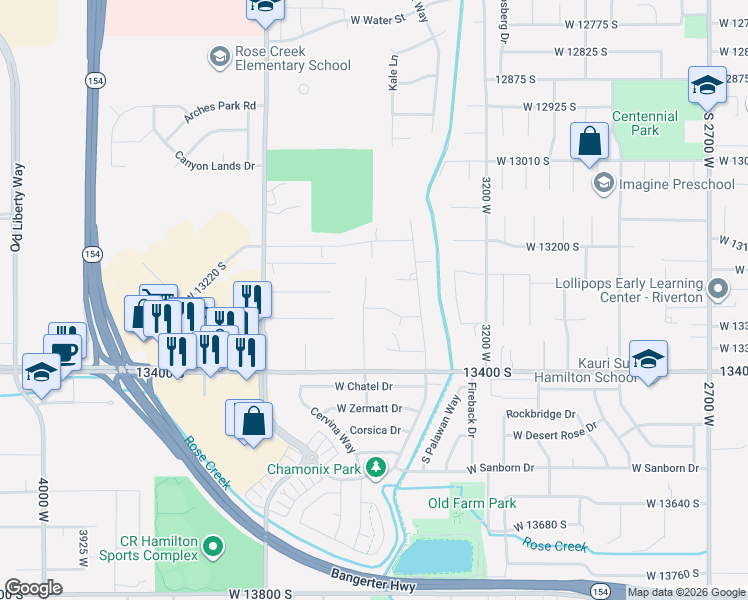 map of restaurants, bars, coffee shops, grocery stores, and more near 13233 South 3400 West in Riverton