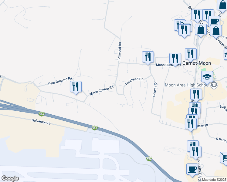 map of restaurants, bars, coffee shops, grocery stores, and more near 211 Ascot Court in Coraopolis