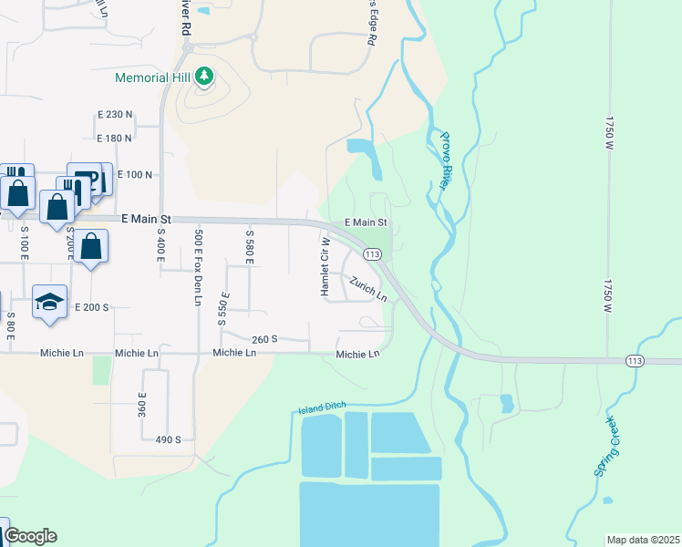 map of restaurants, bars, coffee shops, grocery stores, and more near Geneva Drive in Midway