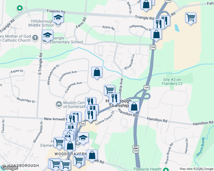 map of restaurants, bars, coffee shops, grocery stores, and more near 16 Deanna Drive in Somerset County