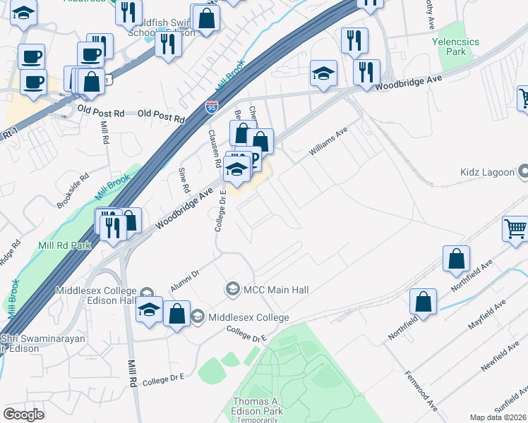 map of restaurants, bars, coffee shops, grocery stores, and more near 16 Vincent Behan Boulevard in Edison