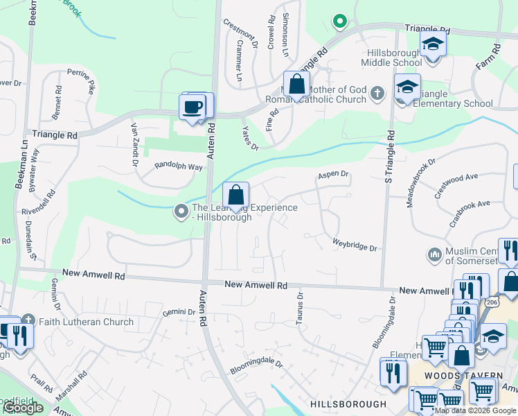map of restaurants, bars, coffee shops, grocery stores, and more near 16 Flemming Drive in Somerset County