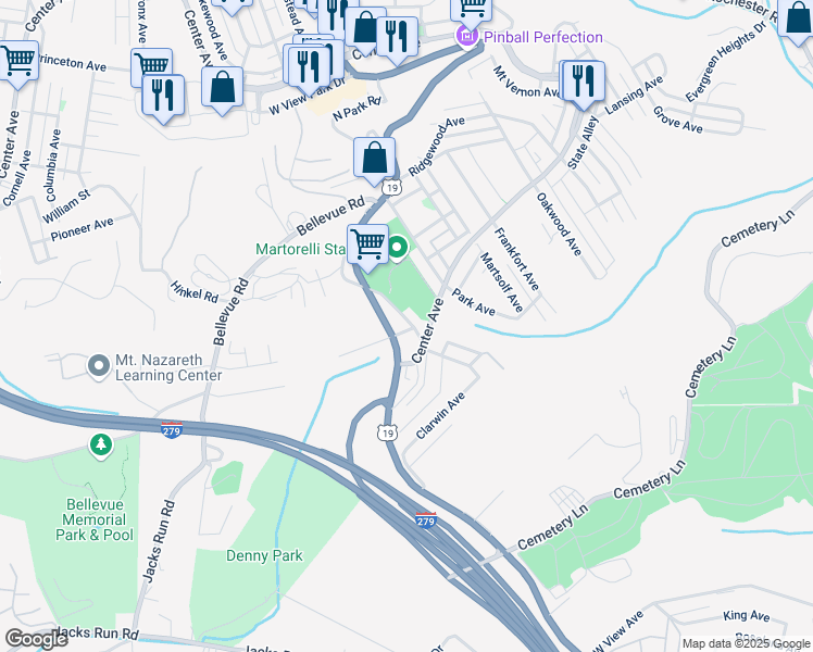 map of restaurants, bars, coffee shops, grocery stores, and more near 5321 Perrysville Road in West View