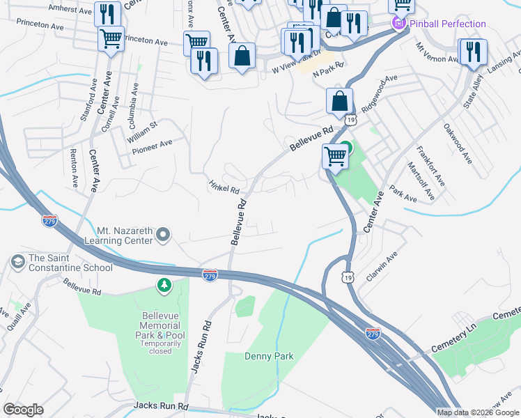 map of restaurants, bars, coffee shops, grocery stores, and more near 210 Bellevue Road in Pittsburgh