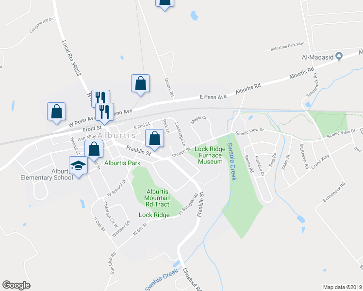 map of restaurants, bars, coffee shops, grocery stores, and more near 322 Lockridge Lane in Alburtis