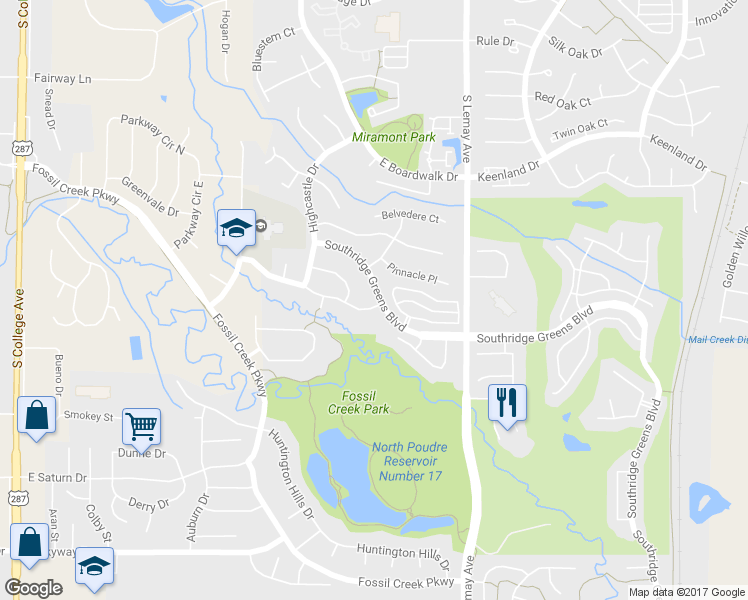 map of restaurants, bars, coffee shops, grocery stores, and more near 838 Roma Valley Drive in Fort Collins
