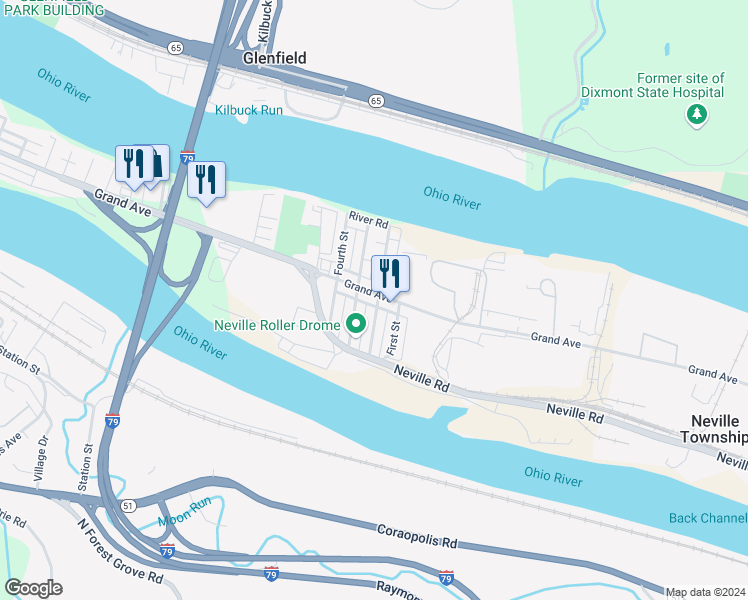 map of restaurants, bars, coffee shops, grocery stores, and more near 5003 Grand Avenue in Pittsburgh