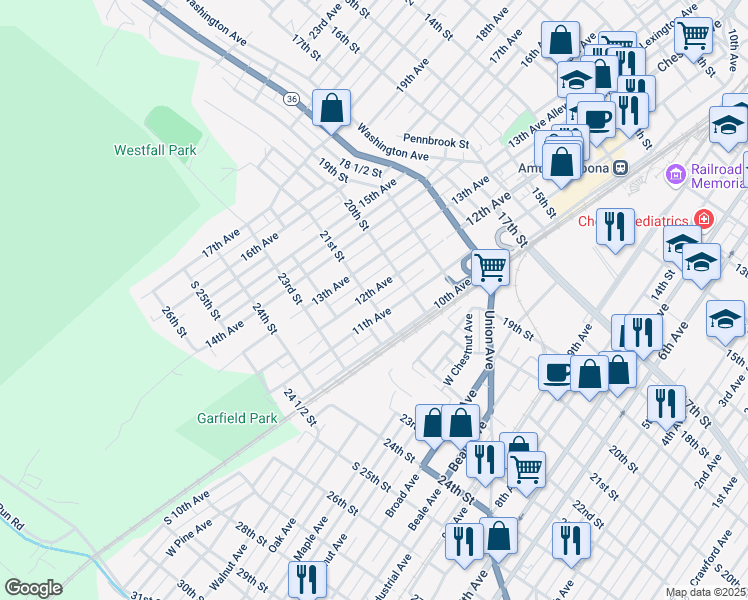 map of restaurants, bars, coffee shops, grocery stores, and more near 2028-30 12th Avenue in Altoona