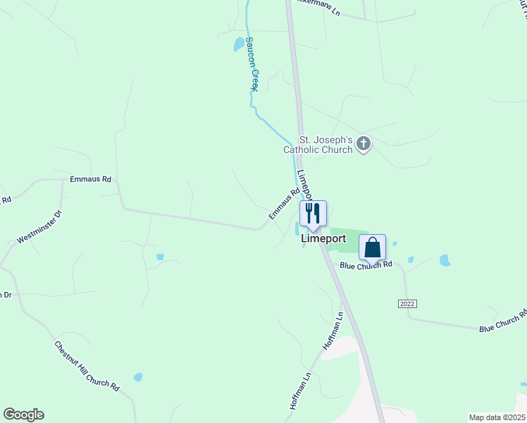 map of restaurants, bars, coffee shops, grocery stores, and more near 5940 Emmaus Road in Emmaus