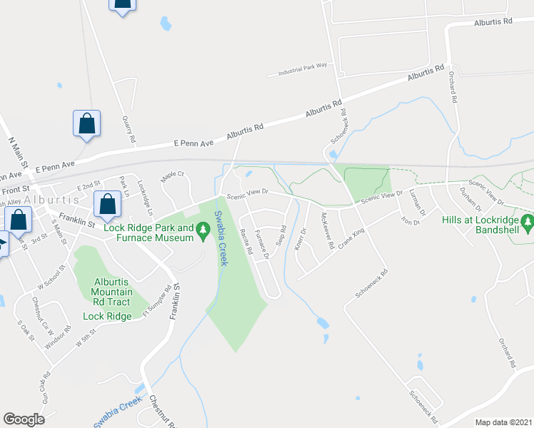 map of restaurants, bars, coffee shops, grocery stores, and more near 7698 Racite Road in Macungie