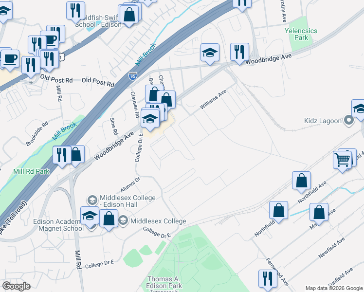 map of restaurants, bars, coffee shops, grocery stores, and more near 37 Vincent Behan Boulevard in Edison
