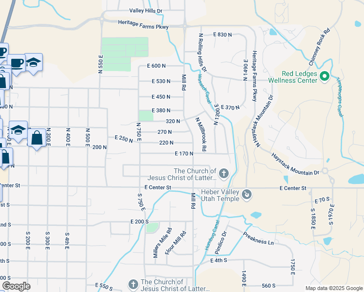 map of restaurants, bars, coffee shops, grocery stores, and more near 1104 East 220 North in Heber City