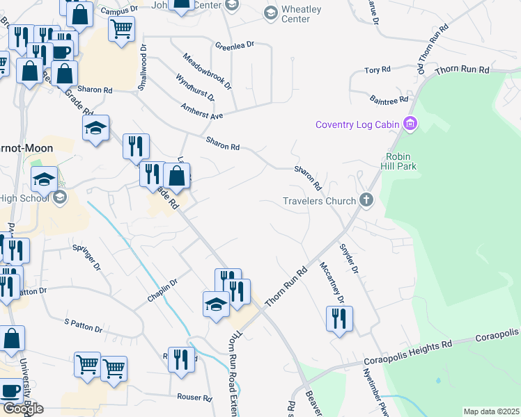 map of restaurants, bars, coffee shops, grocery stores, and more near 1029 Sandhurst Dr in Coraopolis