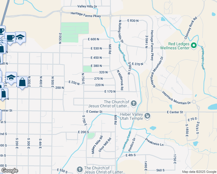 map of restaurants, bars, coffee shops, grocery stores, and more near 1104 East 220 North in Heber City