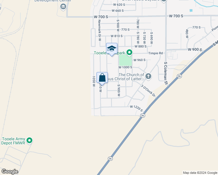 map of restaurants, bars, coffee shops, grocery stores, and more near 1119 South 970 West in Tooele