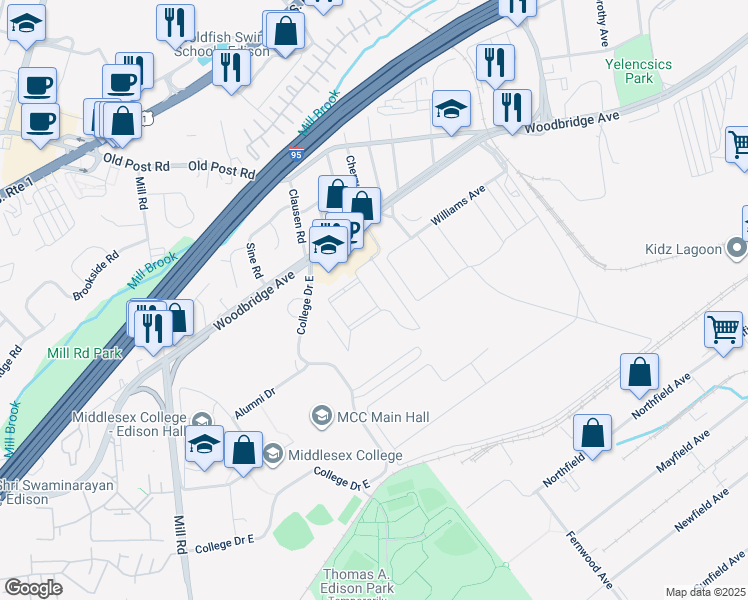 map of restaurants, bars, coffee shops, grocery stores, and more near 16 Vincent Behan Boulevard in Edison