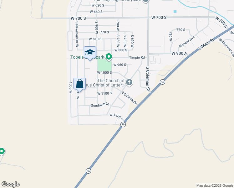 map of restaurants, bars, coffee shops, grocery stores, and more near 719 3 O'Clock Drive in Tooele
