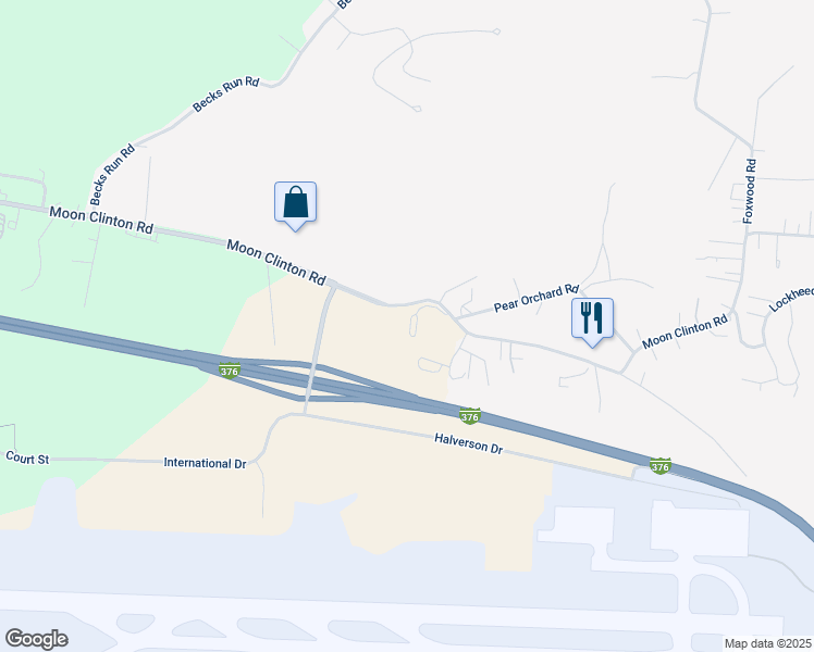 map of restaurants, bars, coffee shops, grocery stores, and more near 5 Moon Clinton Road in Coraopolis