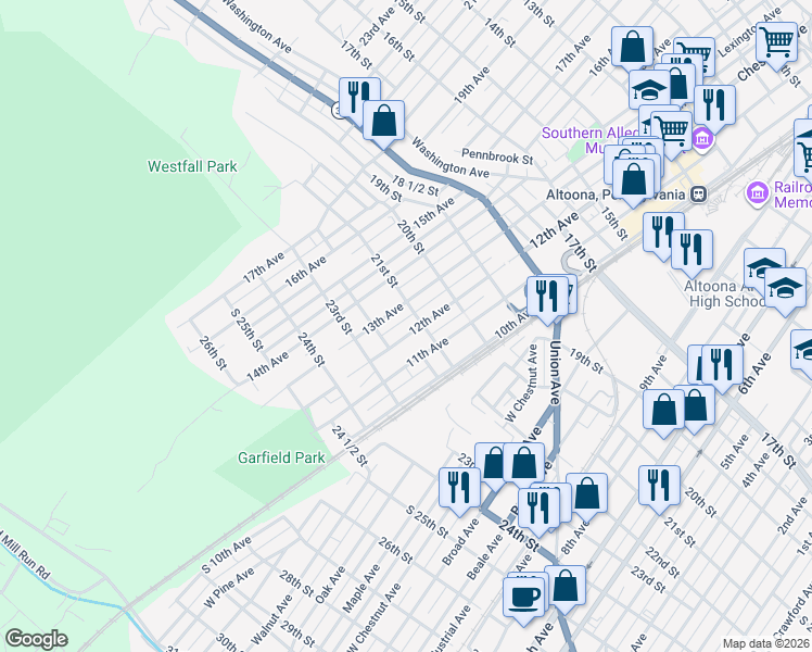 map of restaurants, bars, coffee shops, grocery stores, and more near 2028-30 12th Avenue in Altoona