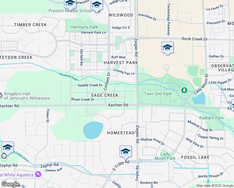 map of restaurants, bars, coffee shops, grocery stores, and more near 23 Sage Creek Road in Fort Collins