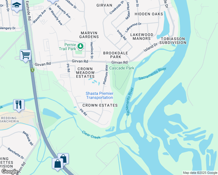 map of restaurants, bars, coffee shops, grocery stores, and more near 2775 Gemstone Court in Redding