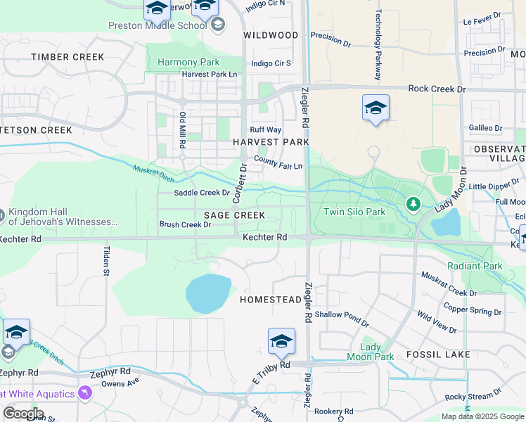 map of restaurants, bars, coffee shops, grocery stores, and more near 23 Sage Creek Road in Fort Collins