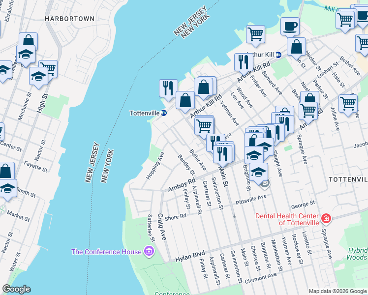 map of restaurants, bars, coffee shops, grocery stores, and more near 160 Butler Avenue in Staten Island