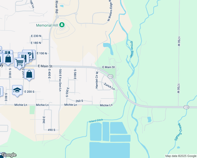 map of restaurants, bars, coffee shops, grocery stores, and more near 785 Zurich Lane in Midway
