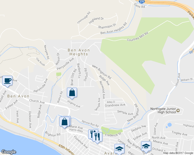 map of restaurants, bars, coffee shops, grocery stores, and more near 1005 Norwood Avenue in Pittsburgh