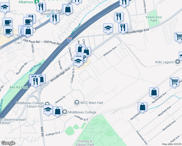 map of restaurants, bars, coffee shops, grocery stores, and more near 16 Vincent Behan Boulevard in Edison