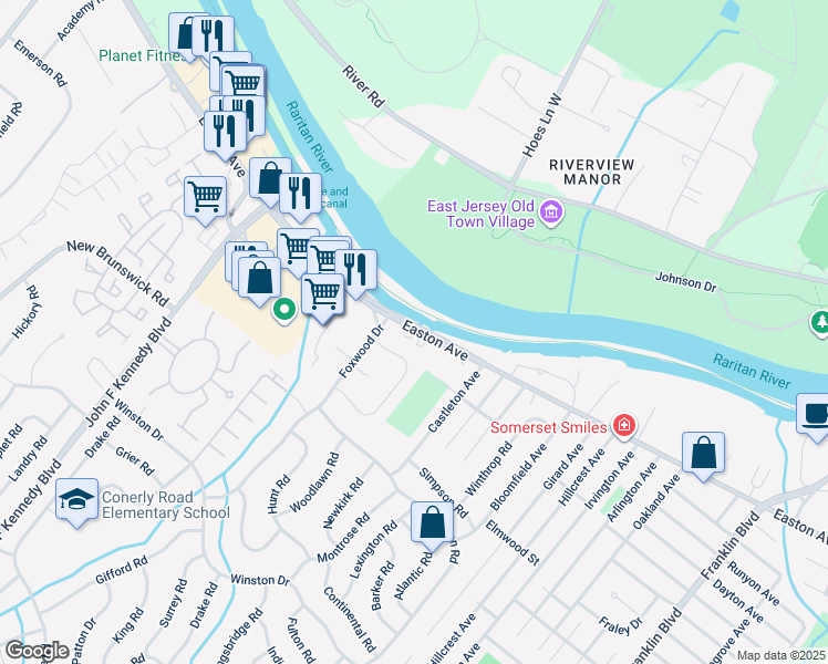 map of restaurants, bars, coffee shops, grocery stores, and more near 844 Easton Avenue in Franklin Township