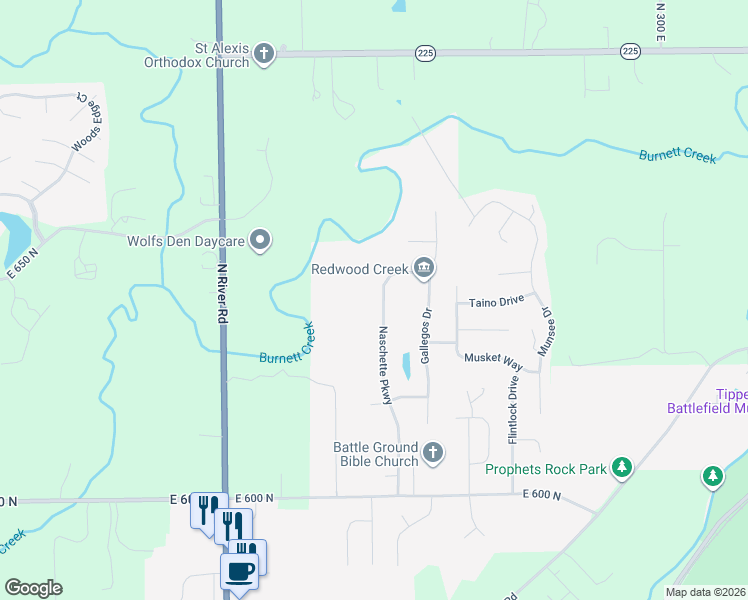 map of restaurants, bars, coffee shops, grocery stores, and more near 6224 Naschette Parkway in West Lafayette
