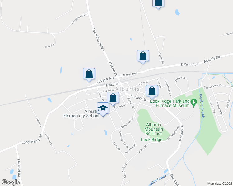 map of restaurants, bars, coffee shops, grocery stores, and more near 29 West 2nd Street in Alburtis