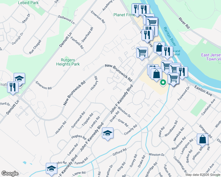 map of restaurants, bars, coffee shops, grocery stores, and more near 61 Croyden Court in Franklin Township