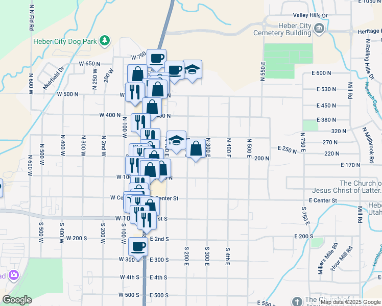 map of restaurants, bars, coffee shops, grocery stores, and more near 212 N 200 E in Heber City