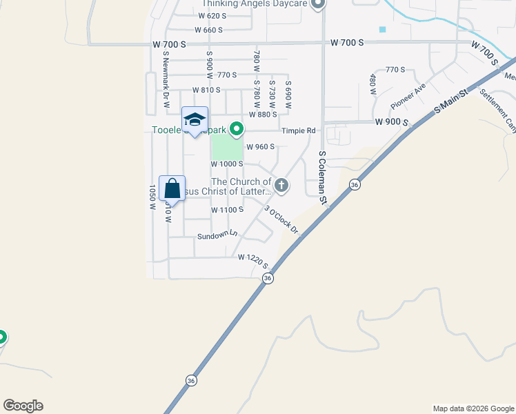 map of restaurants, bars, coffee shops, grocery stores, and more near 719 3 O'Clock Drive in Tooele