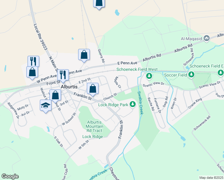 map of restaurants, bars, coffee shops, grocery stores, and more near 319 Lockridge Lane in Alburtis
