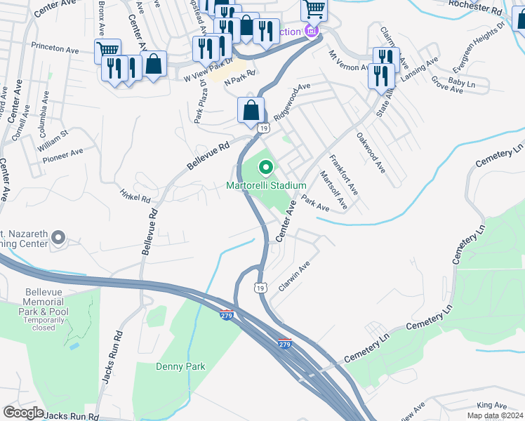 map of restaurants, bars, coffee shops, grocery stores, and more near 5321 Perrysville Road in West View