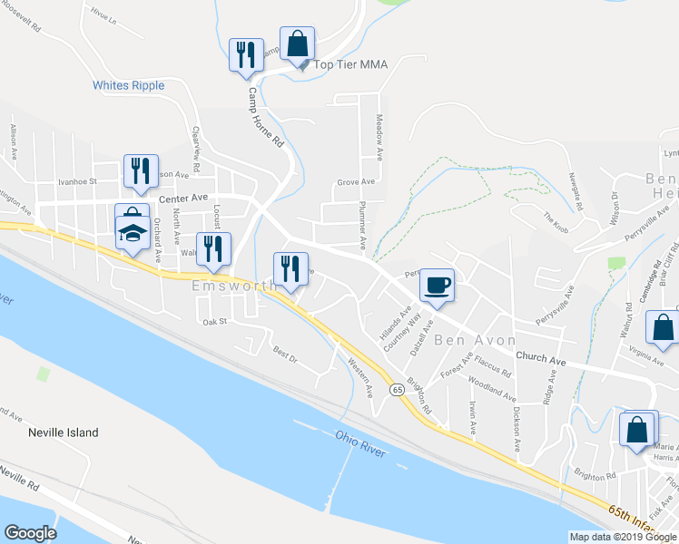 map of restaurants, bars, coffee shops, grocery stores, and more near 28 Hiland Avenue in Pittsburgh