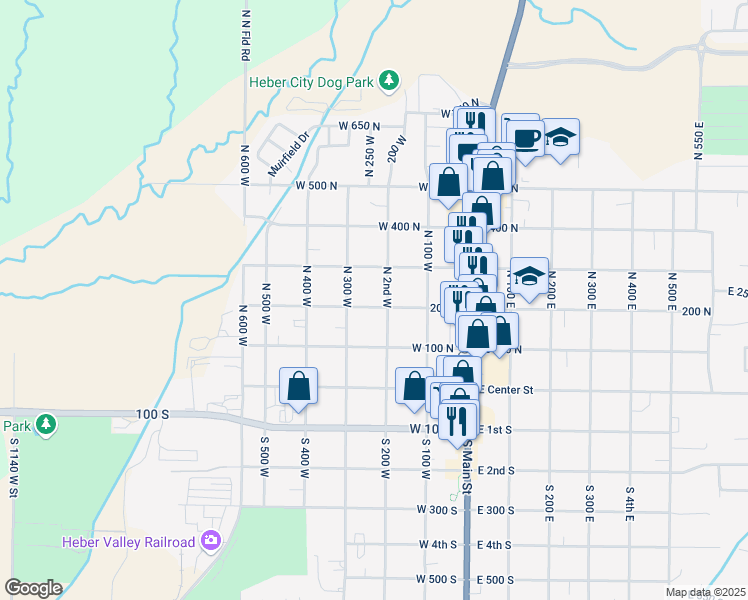 map of restaurants, bars, coffee shops, grocery stores, and more near 223 North 200 West in Heber City