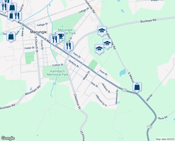 map of restaurants, bars, coffee shops, grocery stores, and more near 650 East Main Street in Macungie