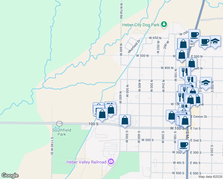 map of restaurants, bars, coffee shops, grocery stores, and more near 205 N 600 W in Heber City