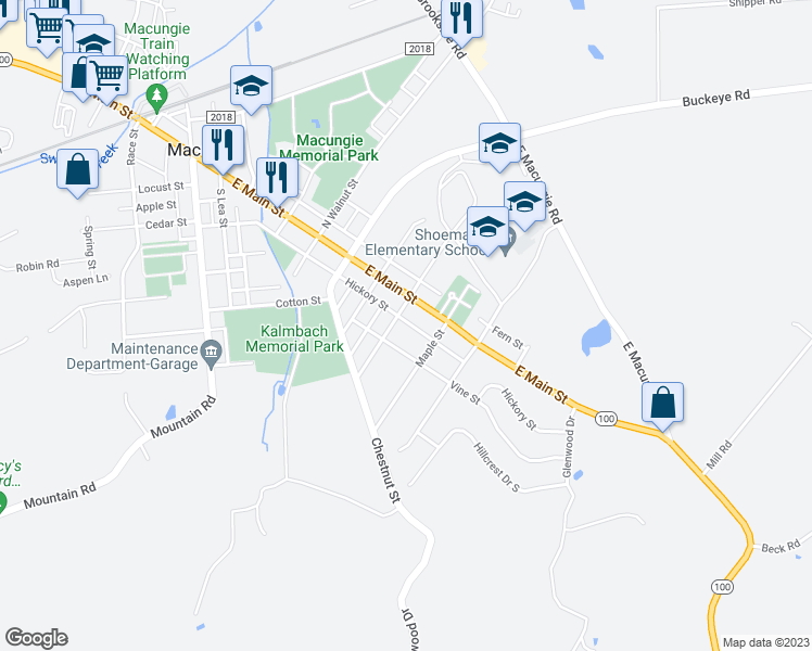 map of restaurants, bars, coffee shops, grocery stores, and more near 31 South Buttonwood Street in Macungie
