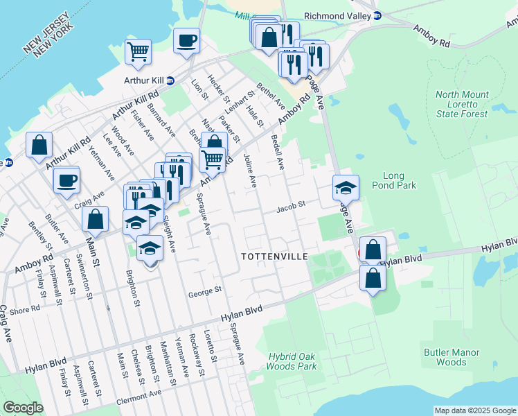 map of restaurants, bars, coffee shops, grocery stores, and more near 3 Truman Street in Staten Island