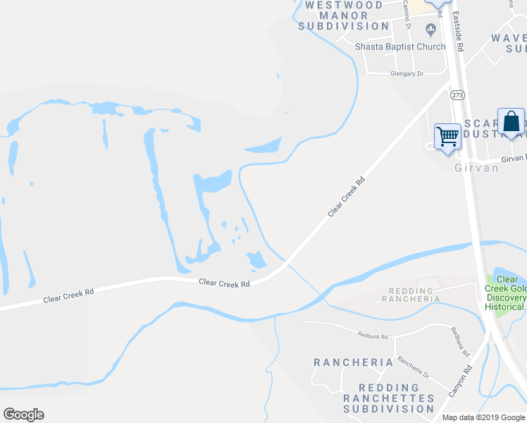 map of restaurants, bars, coffee shops, grocery stores, and more near 18114 Clear Creek Road in Redding