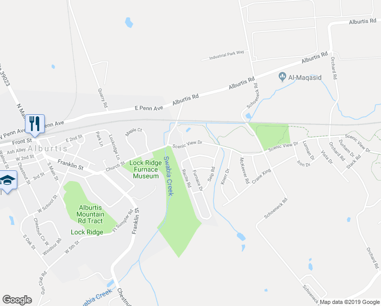 map of restaurants, bars, coffee shops, grocery stores, and more near 7731 Racite Road in Macungie