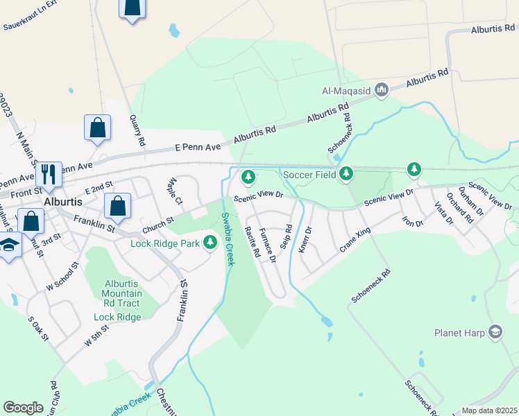map of restaurants, bars, coffee shops, grocery stores, and more near 7731 Racite Road in Macungie