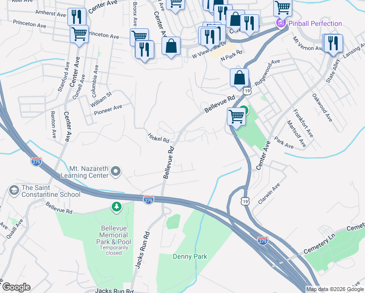 map of restaurants, bars, coffee shops, grocery stores, and more near 210 Bellevue Rd in Pittsburgh