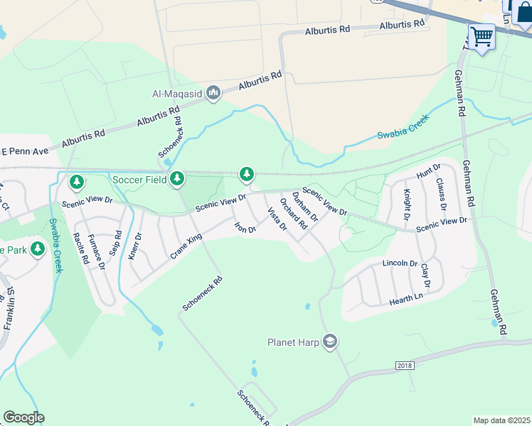 map of restaurants, bars, coffee shops, grocery stores, and more near 3556 Vista Drive in Macungie